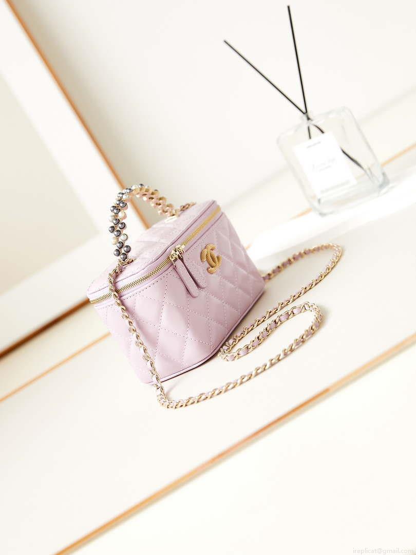 Chanel AP3804 Clutch Lambskin Vanity Box bag With Pearl handle Pink
