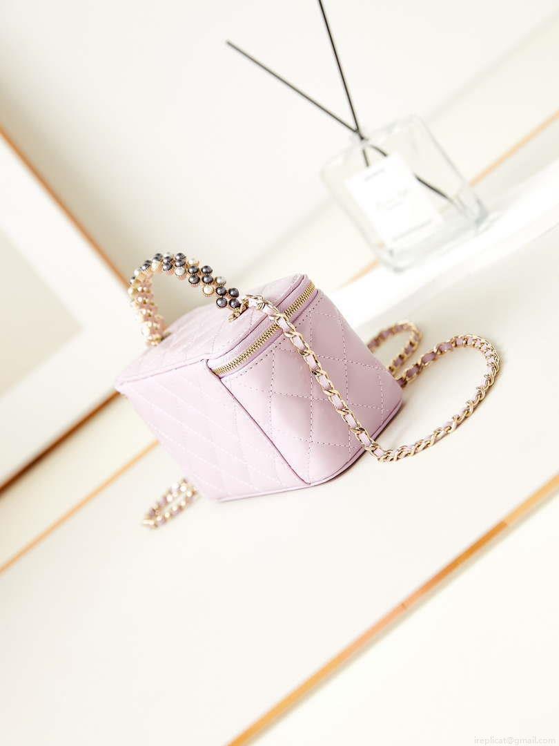 Chanel AP3804 Clutch Lambskin Vanity Box bag With Pearl handle Pink