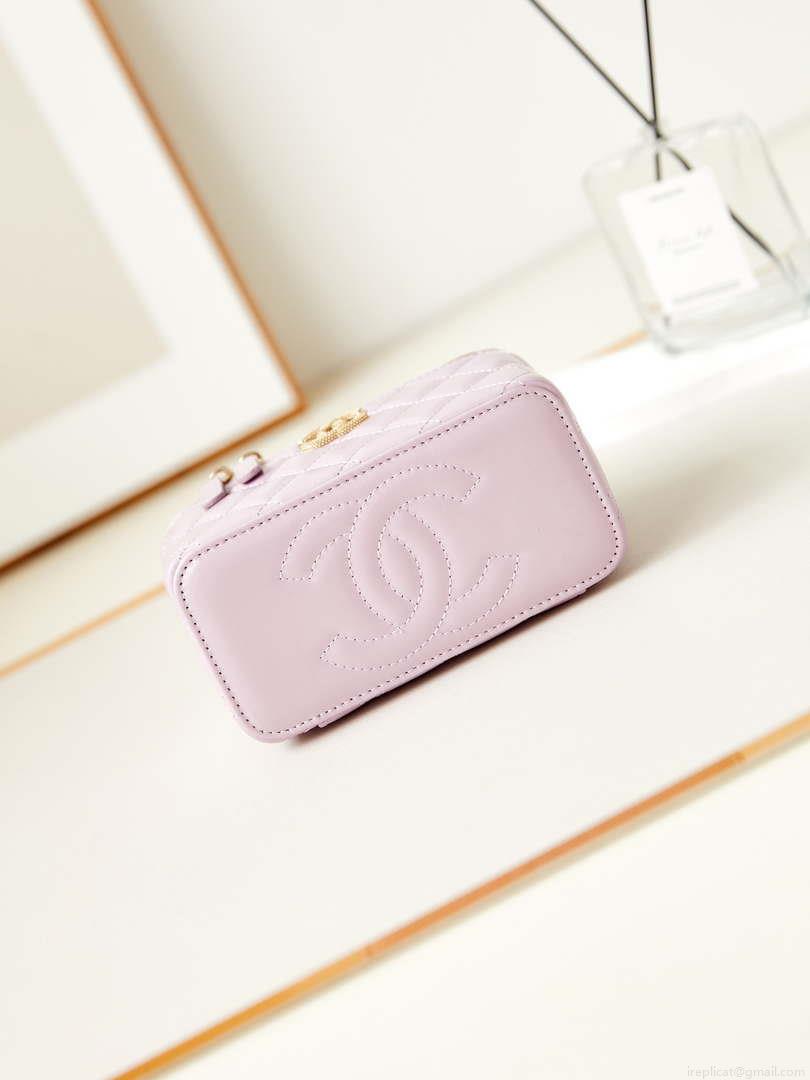 Chanel AP3804 Clutch Lambskin Vanity Box bag With Pearl handle Pink