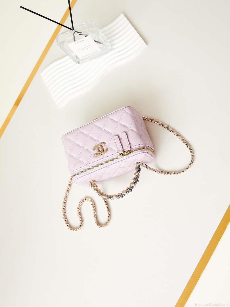Chanel AP3804 Clutch Lambskin Vanity Box bag With Pearl handle Pink