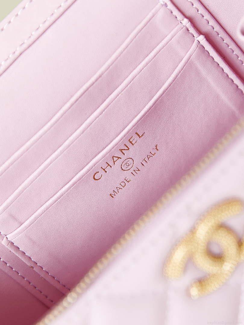 Chanel AP3804 Clutch Lambskin Vanity Box bag With Pearl handle Pink