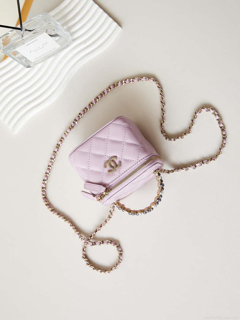 Chanel AP3805 Mini Clutch Lambskin Vanity Box bag With Pearl handle Pink