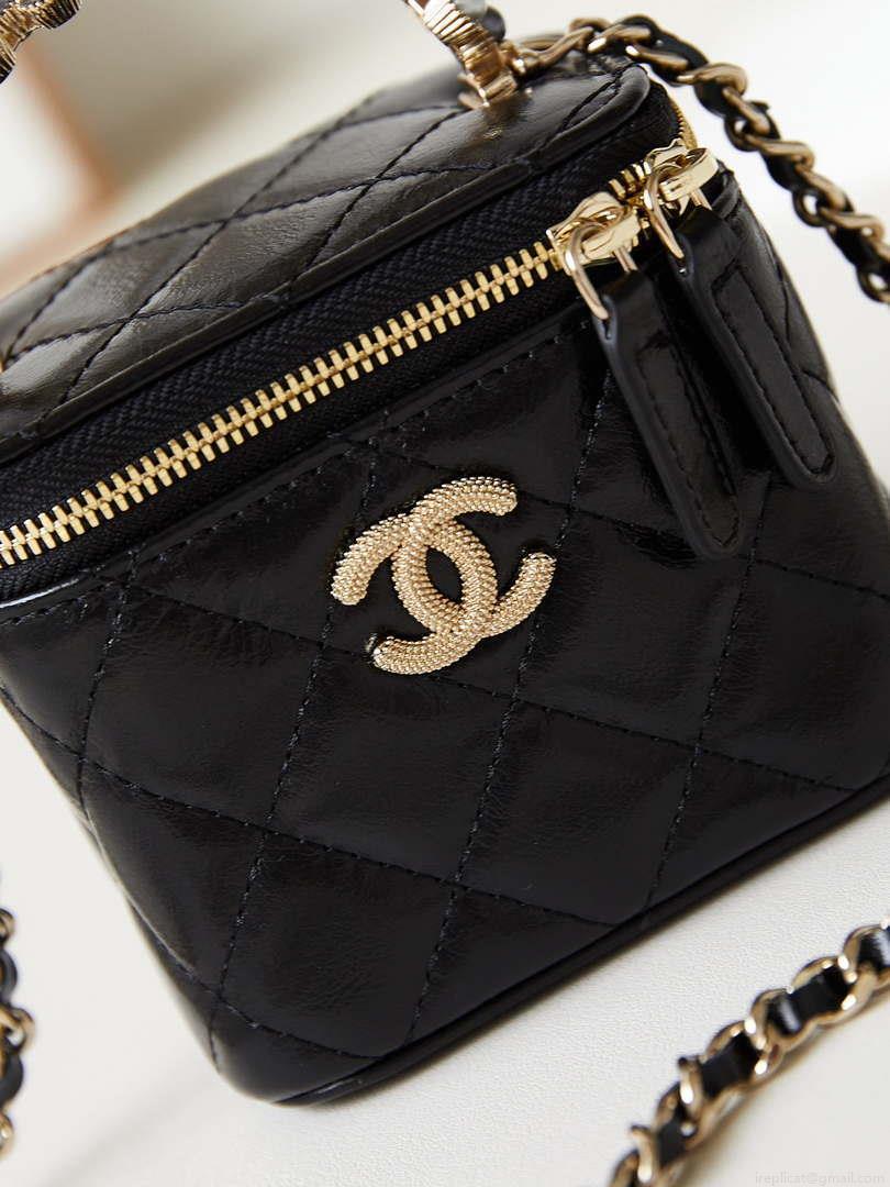 Chanel AP3805 Mini Clutch Lambskin Vanity Box bag With Pearl handle Black