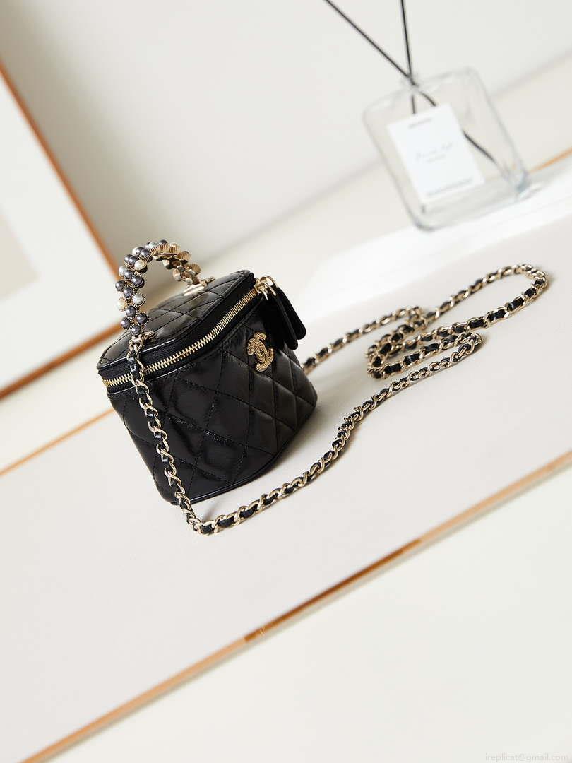 Chanel AP3805 Mini Clutch Lambskin Vanity Box bag With Pearl handle Black