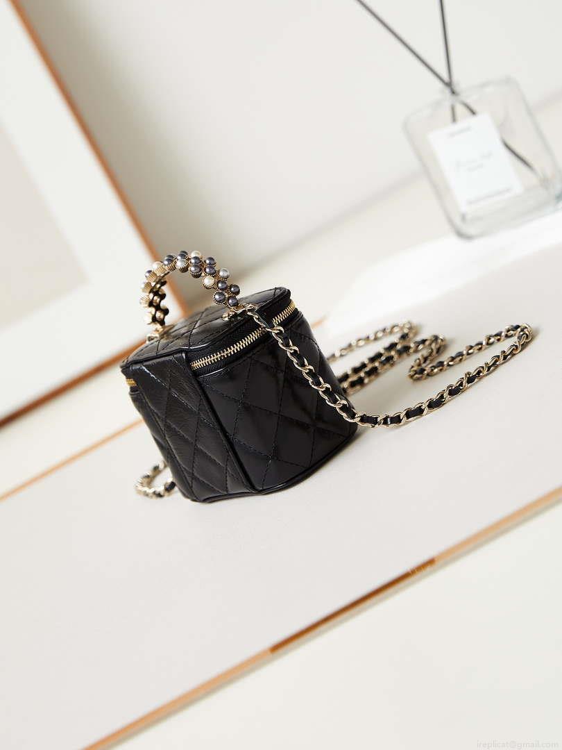 Chanel AP3805 Mini Clutch Lambskin Vanity Box bag With Pearl handle Black