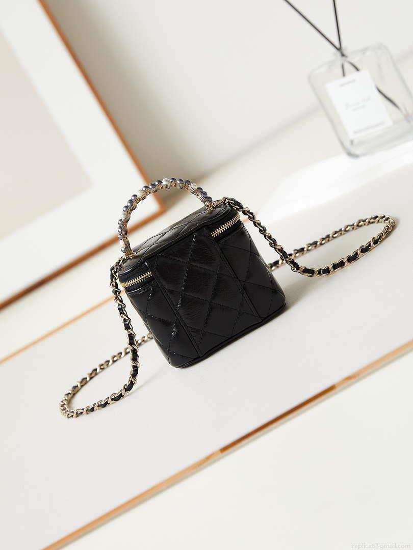 Chanel AP3805 Mini Clutch Lambskin Vanity Box bag With Pearl handle Black