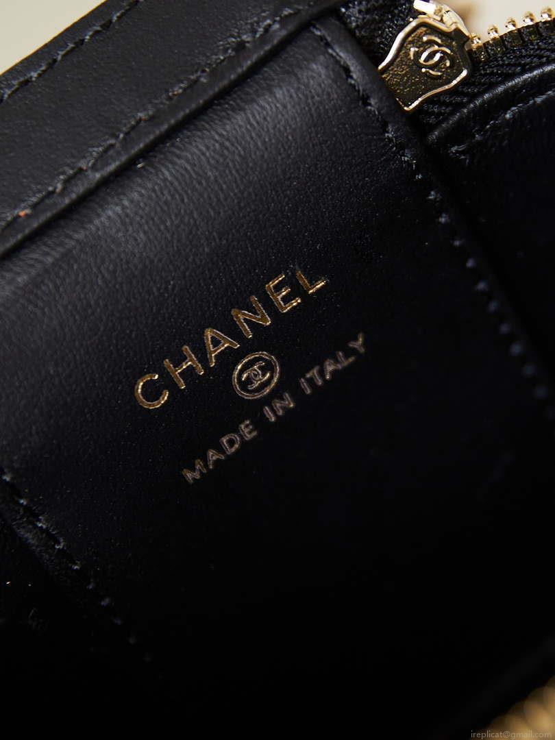 Chanel AP3805 Mini Clutch Lambskin Vanity Box bag With Pearl handle Black