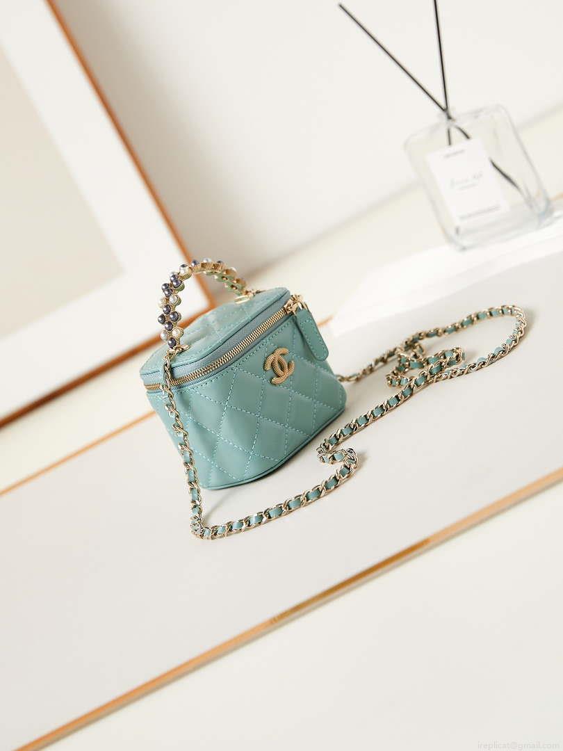 Chanel AP3805 Mini Clutch Lambskin Vanity Box bag With Pearl handle Green
