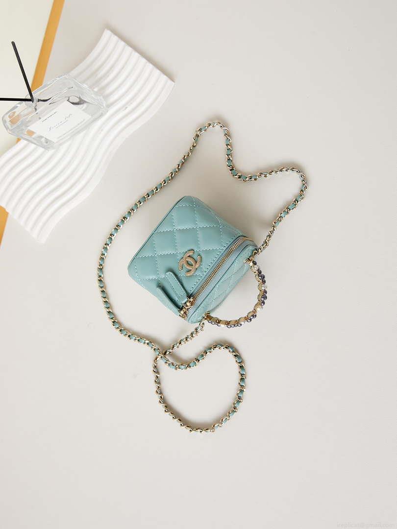 Chanel AP3805 Mini Clutch Lambskin Vanity Box bag With Pearl handle Green