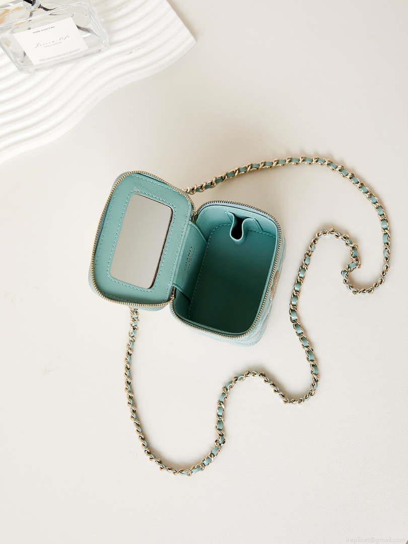 Chanel AP3805 Mini Clutch Lambskin Vanity Box bag With Pearl handle Green