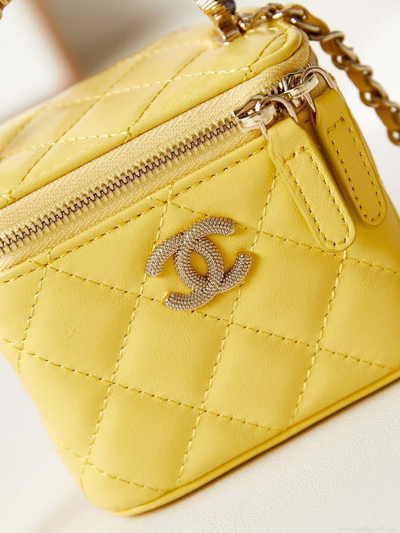 Chanel AP3805 Mini Clutch Lambskin Vanity Box bag With Pearl handle Yellow