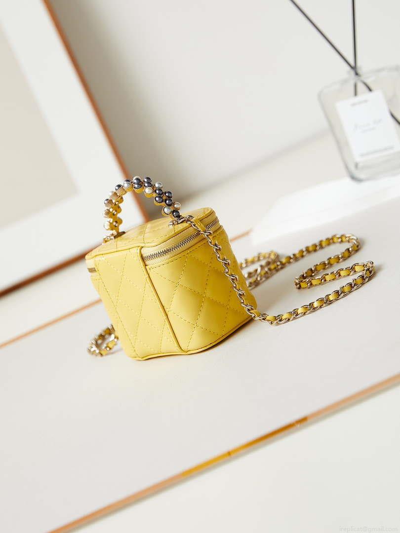Chanel AP3805 Mini Clutch Lambskin Vanity Box bag With Pearl handle Yellow