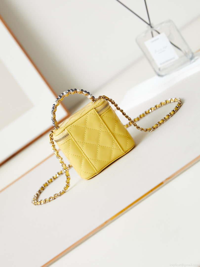 Chanel AP3805 Mini Clutch Lambskin Vanity Box bag With Pearl handle Yellow