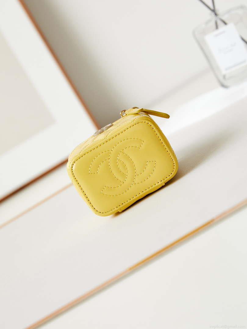 Chanel AP3805 Mini Clutch Lambskin Vanity Box bag With Pearl handle Yellow
