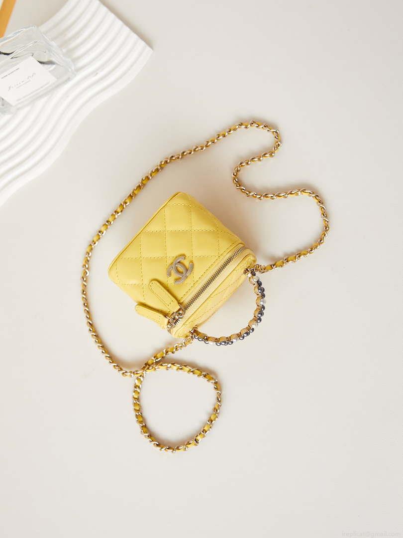 Chanel AP3805 Mini Clutch Lambskin Vanity Box bag With Pearl handle Yellow
