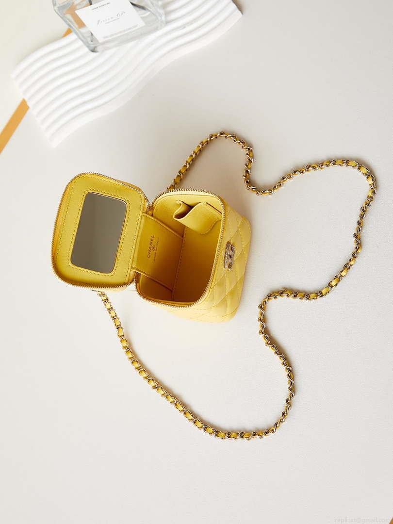 Chanel AP3805 Mini Clutch Lambskin Vanity Box bag With Pearl handle Yellow