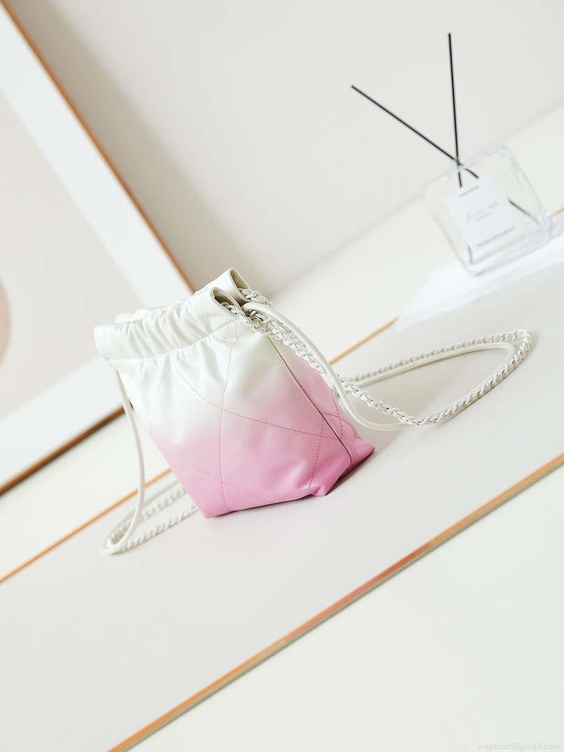 Chanel 22 Mini Handbag Patent Gradient Calfskin Lacquered Metal AS3980 White & Light Pink