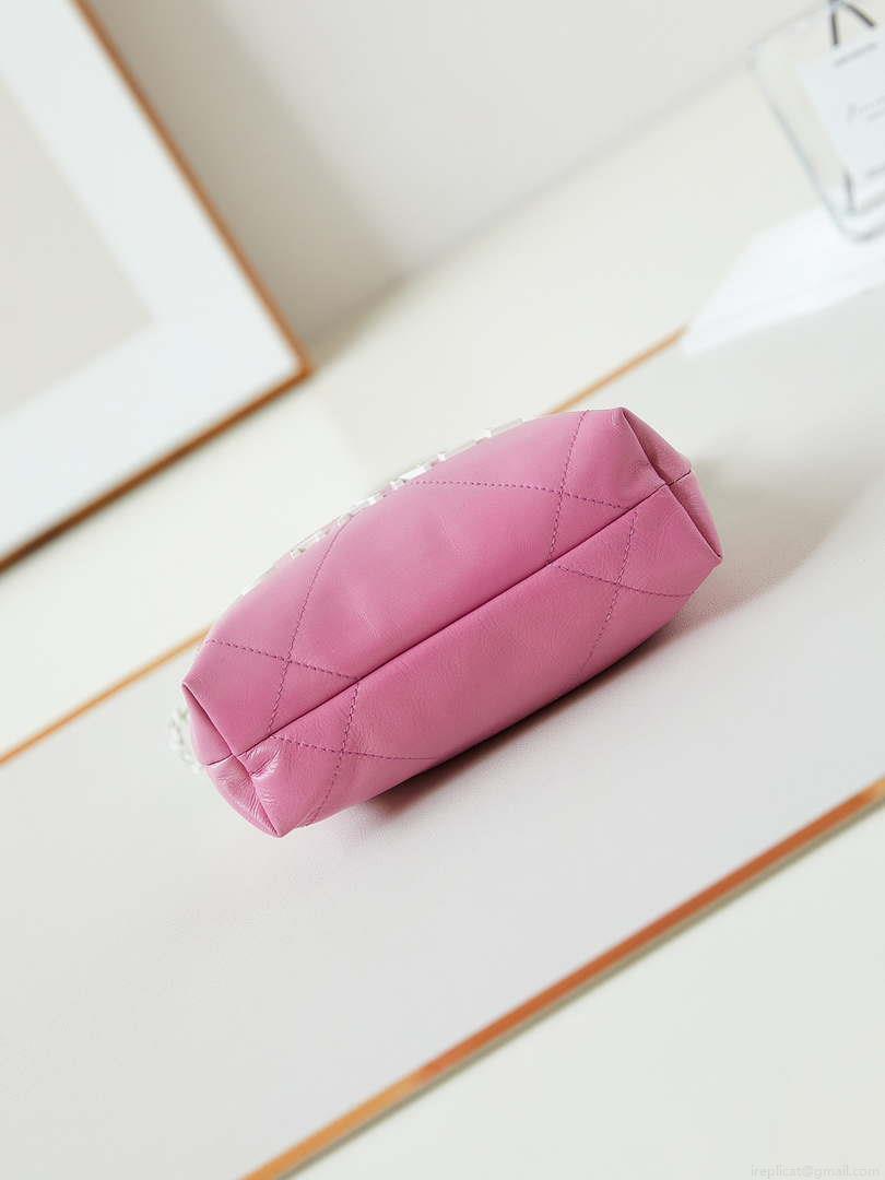 Chanel 22 Mini Handbag Patent Gradient Calfskin Lacquered Metal AS3980 White & Light Pink