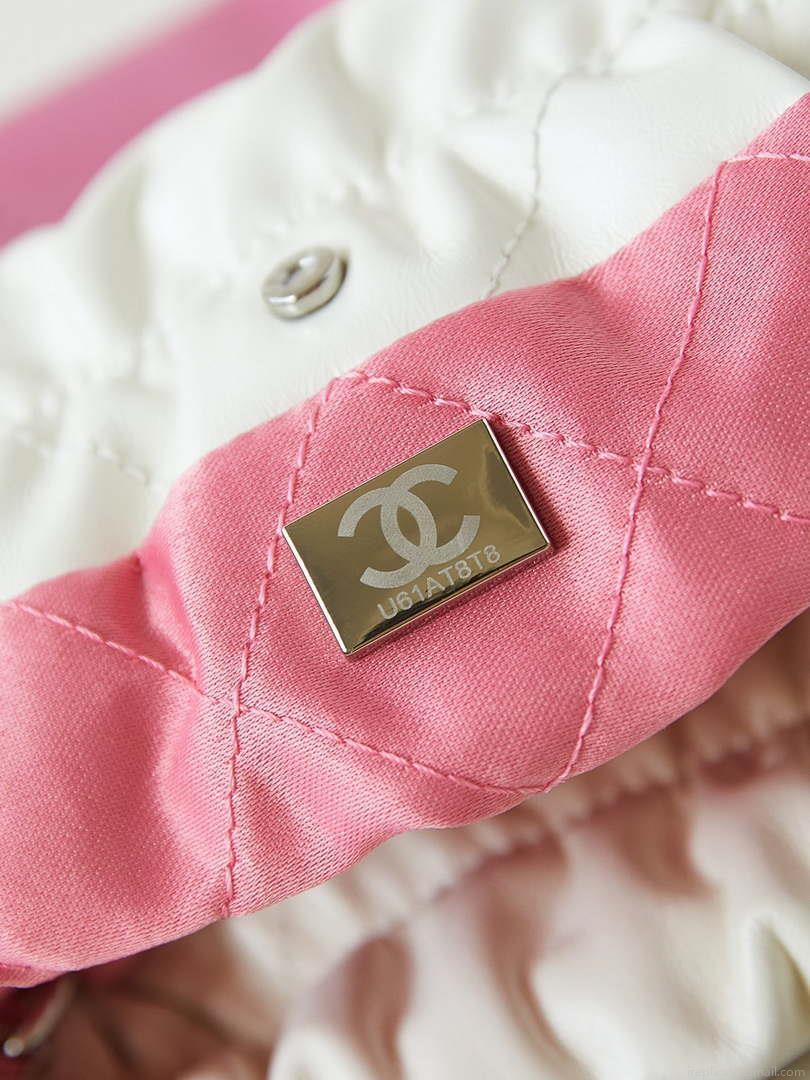 Chanel 22 Mini Handbag Patent Gradient Calfskin Lacquered Metal AS3980 White & Light Pink