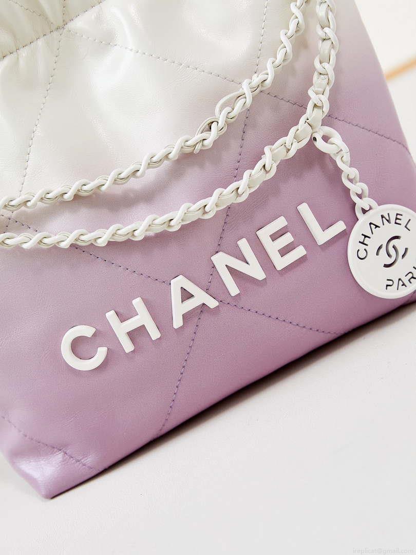 Chanel 22 Mini Handbag Patent Gradient Calfskin Lacquered Metal AS3980 White & Light Purple