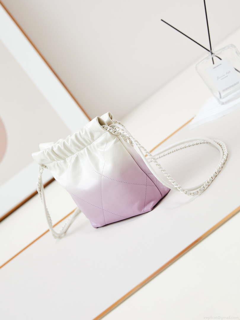 Chanel 22 Mini Handbag Patent Gradient Calfskin Lacquered Metal AS3980 White & Light Purple