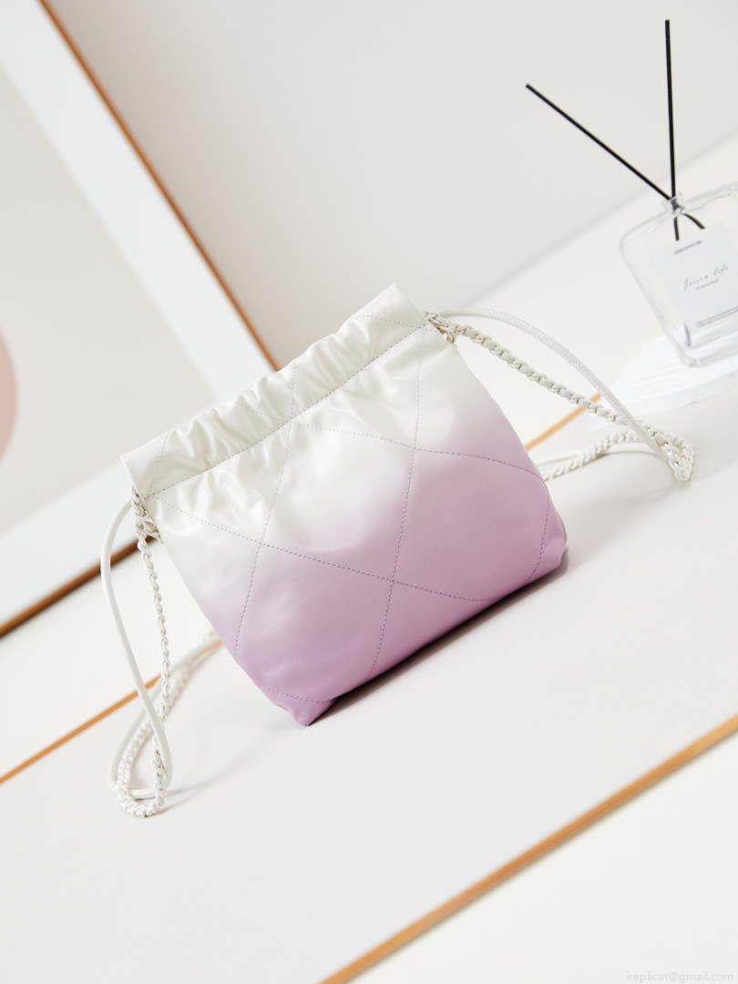Chanel 22 Mini Handbag Patent Gradient Calfskin Lacquered Metal AS3980 White & Light Purple