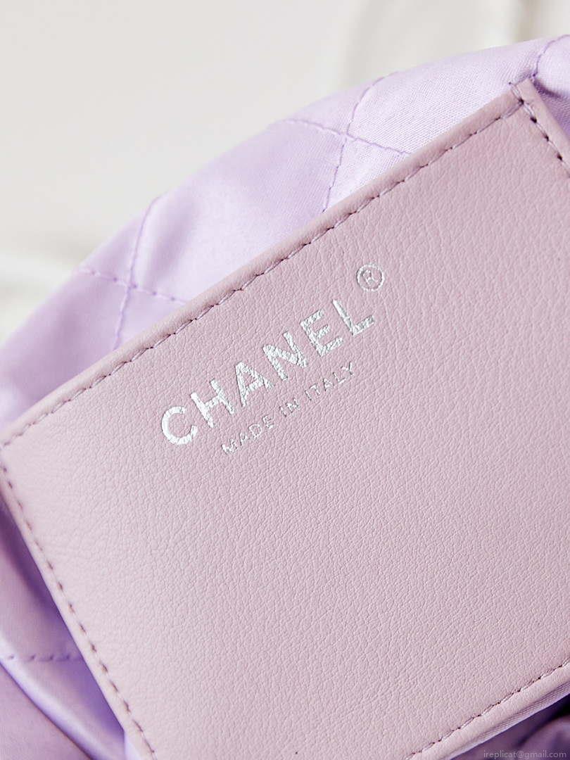 Chanel 22 Mini Handbag Patent Gradient Calfskin Lacquered Metal AS3980 White & Light Purple