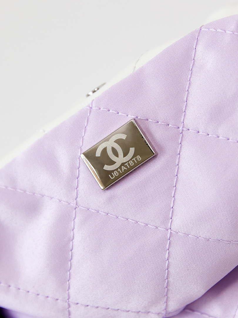 Chanel 22 Mini Handbag Patent Gradient Calfskin Lacquered Metal AS3980 White & Light Purple