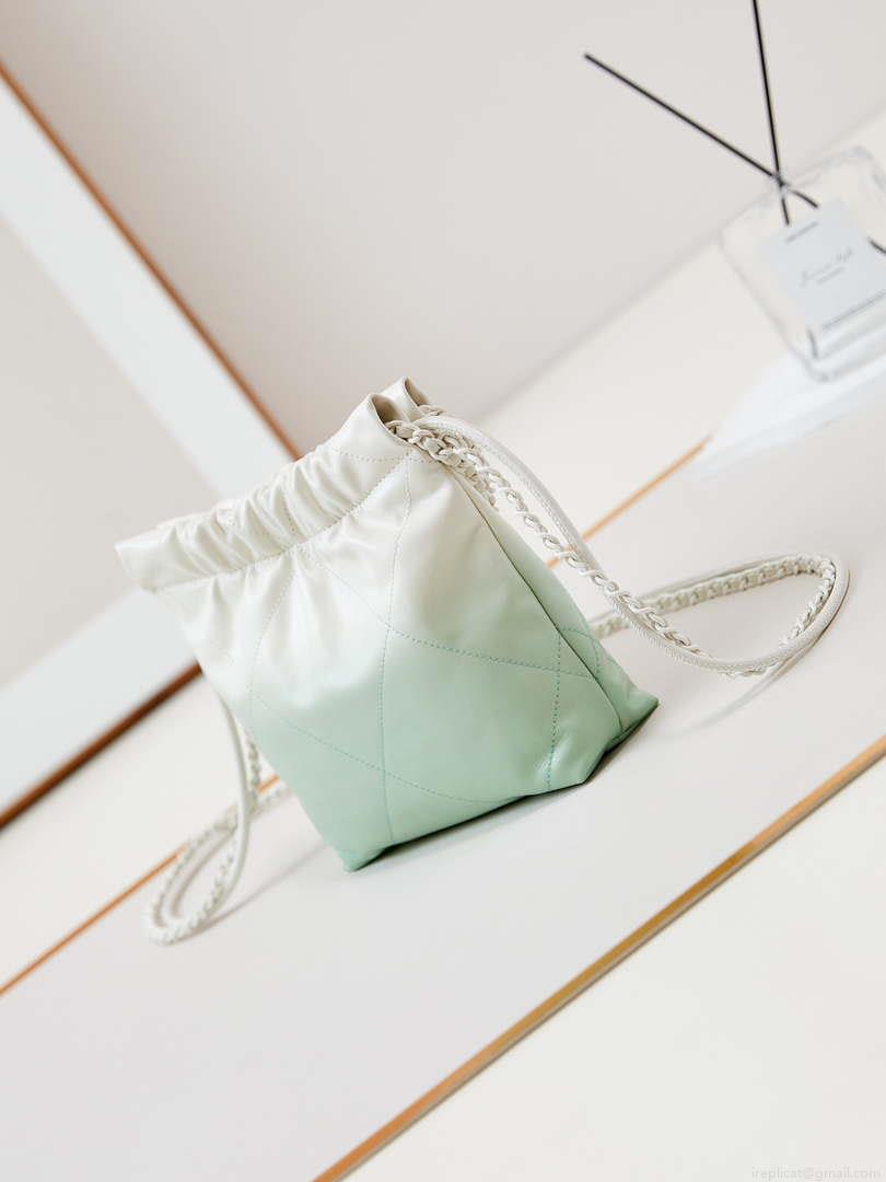 Chanel 22 Mini Handbag Patent Gradient Calfskin Lacquered Metal AS3980 White & Light Green