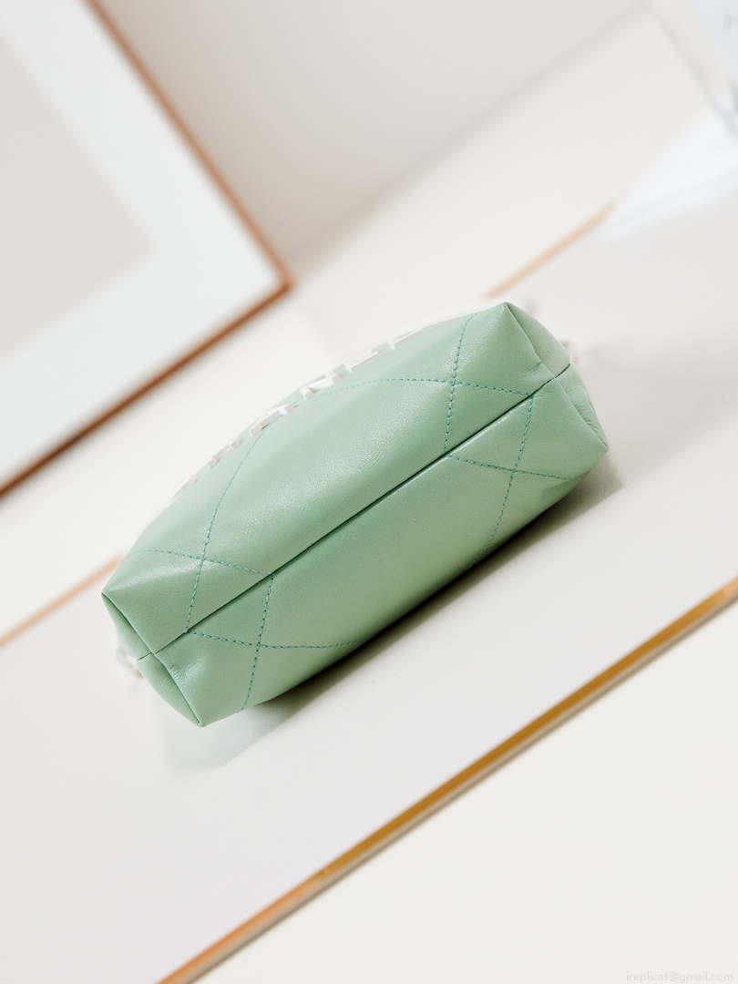 Chanel 22 Mini Handbag Patent Gradient Calfskin Lacquered Metal AS3980 White & Light Green