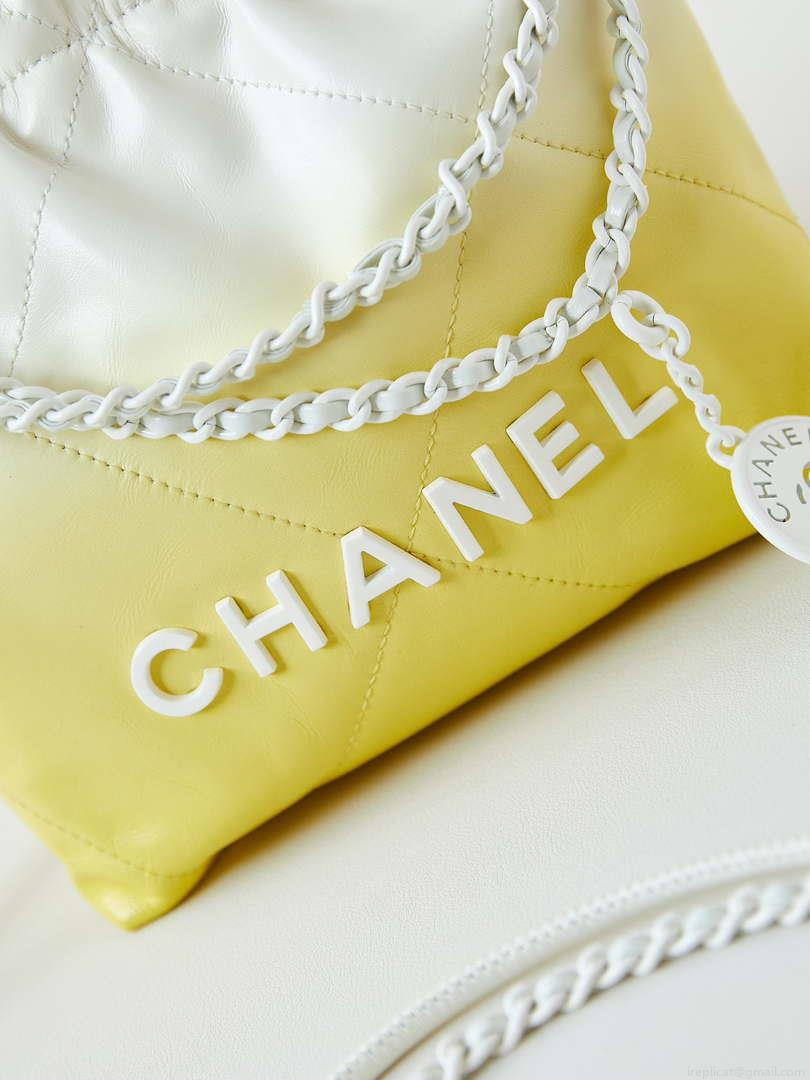 Chanel 22 Mini Handbag Patent Gradient Calfskin Lacquered Metal AS3980 White & Yellow