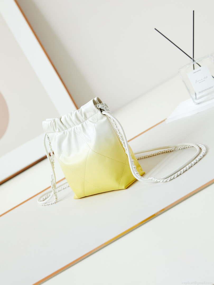 Chanel 22 Mini Handbag Patent Gradient Calfskin Lacquered Metal AS3980 White & Yellow