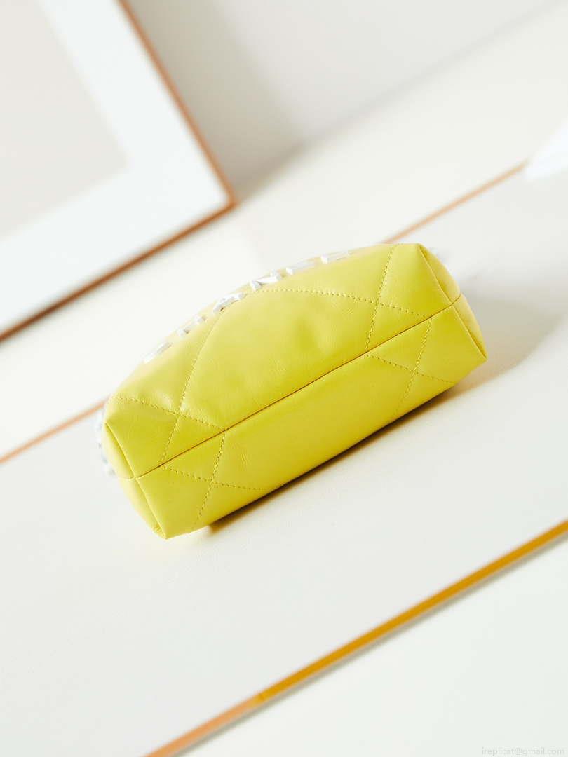 Chanel 22 Mini Handbag Patent Gradient Calfskin Lacquered Metal AS3980 White & Yellow