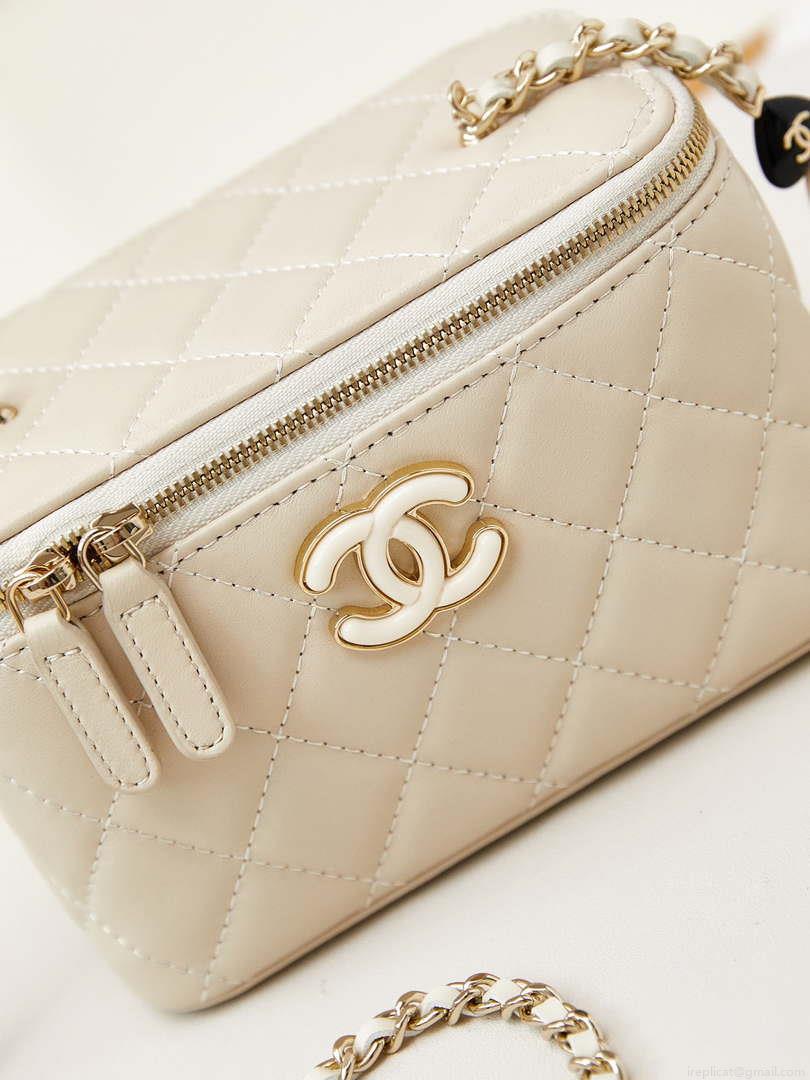 Chanel AP3784 Clutch With Chain Lambskin Vanity Box bag with Enamel buckle AP3231 Beige