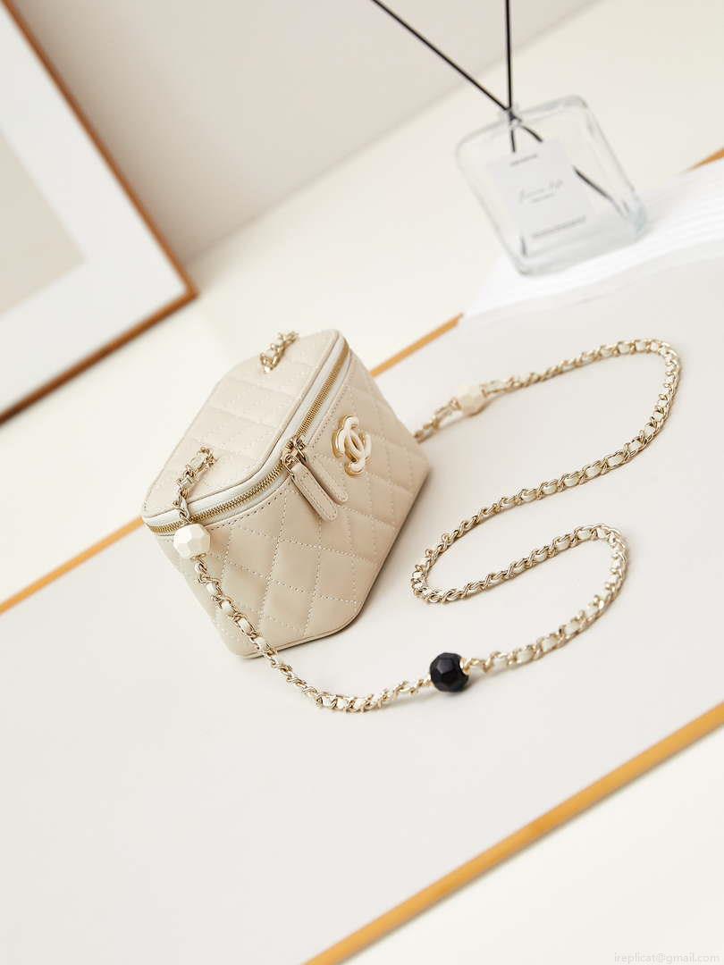 Chanel AP3784 Clutch With Chain Lambskin Vanity Box bag with Enamel buckle AP3231 Beige