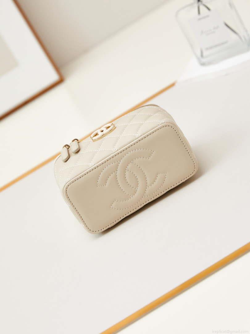 Chanel AP3784 Clutch With Chain Lambskin Vanity Box bag with Enamel buckle AP3231 Beige