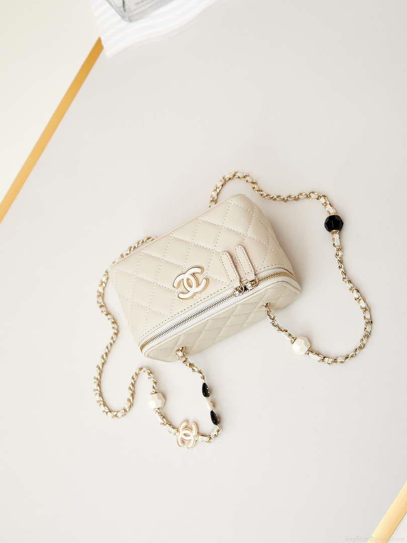Chanel AP3784 Clutch With Chain Lambskin Vanity Box bag with Enamel buckle AP3231 Beige