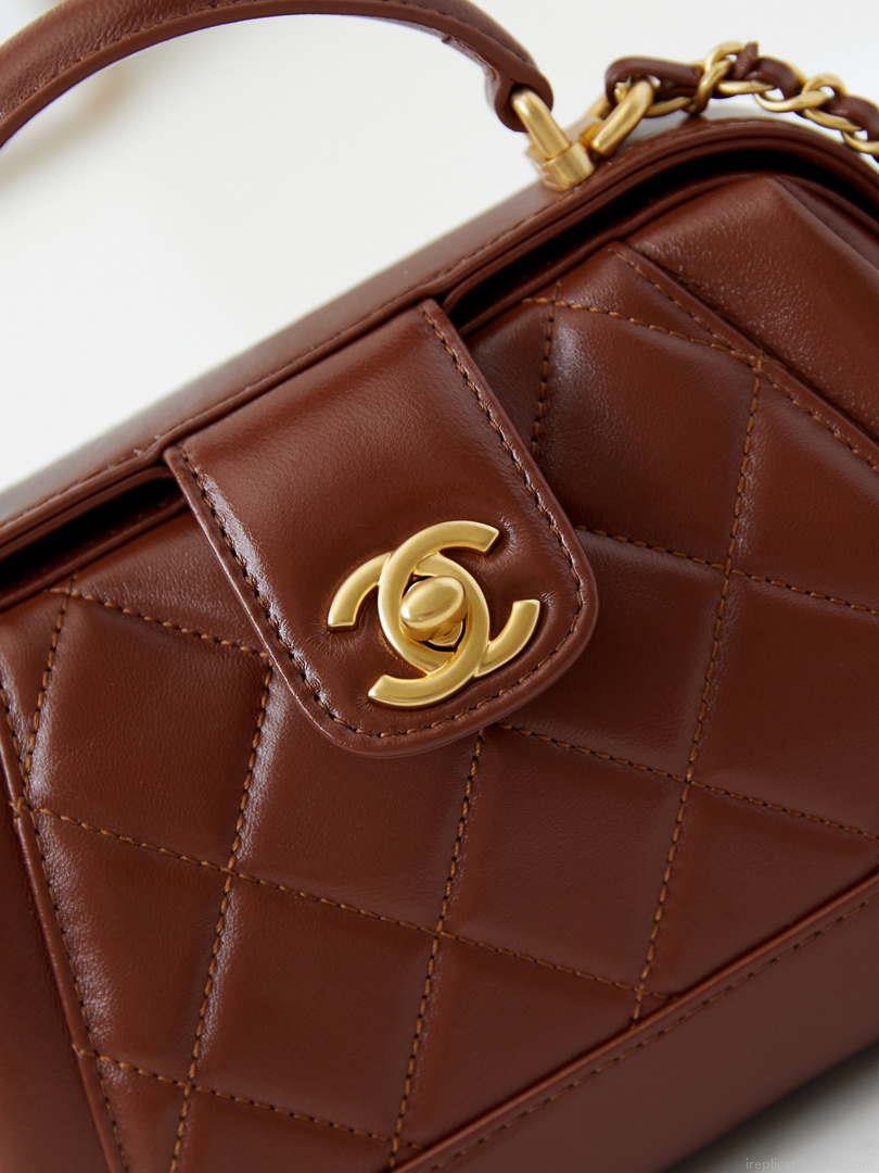 Chanel AS4958 Mini Flap bag With top handle Shiny Lambskin & Gold-Tone Metal Brown