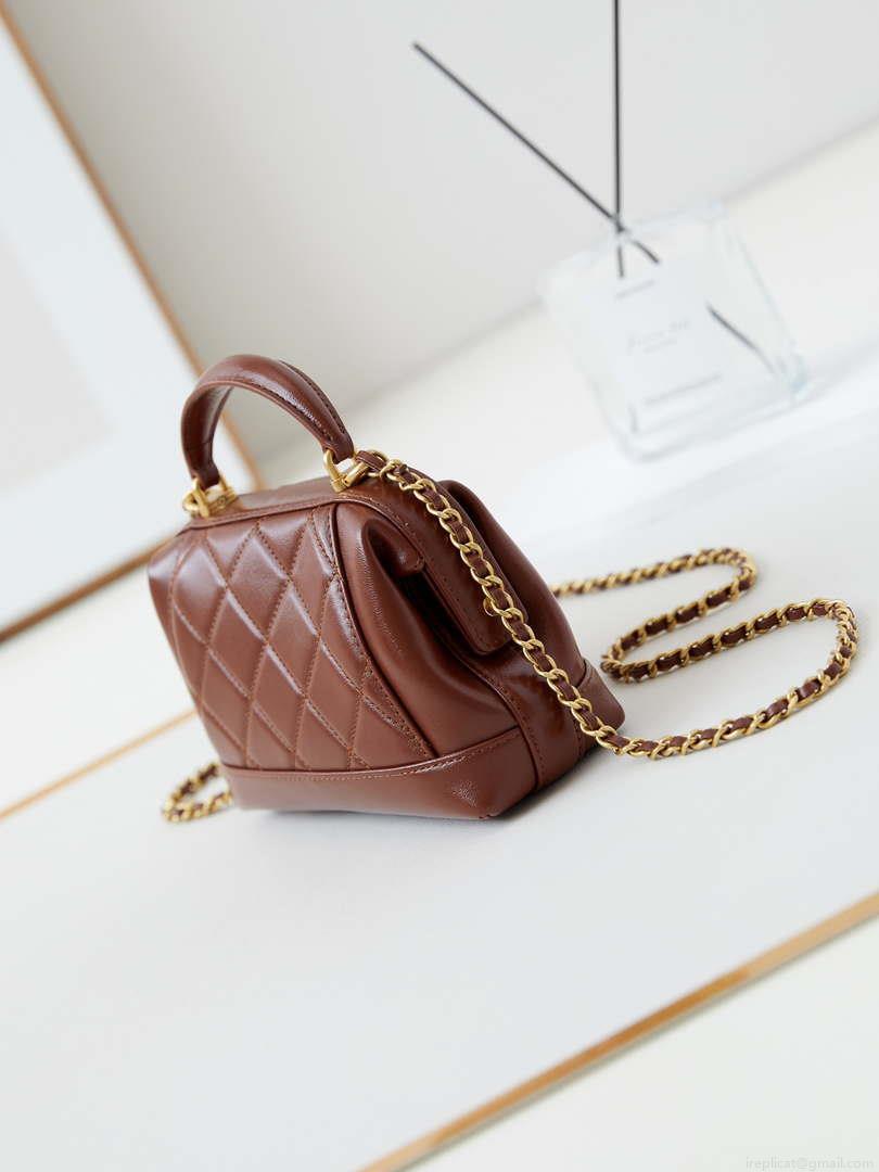 Chanel AS4958 Mini Flap bag With top handle Shiny Lambskin & Gold-Tone Metal Brown