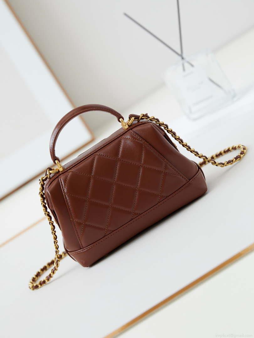 Chanel AS4958 Mini Flap bag With top handle Shiny Lambskin & Gold-Tone Metal Brown