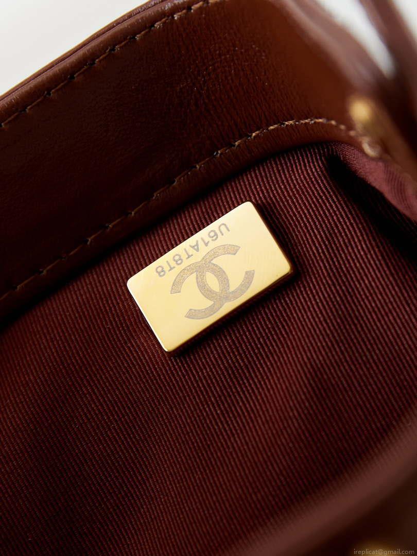 Chanel AS4958 Mini Flap bag With top handle Shiny Lambskin & Gold-Tone Metal Brown