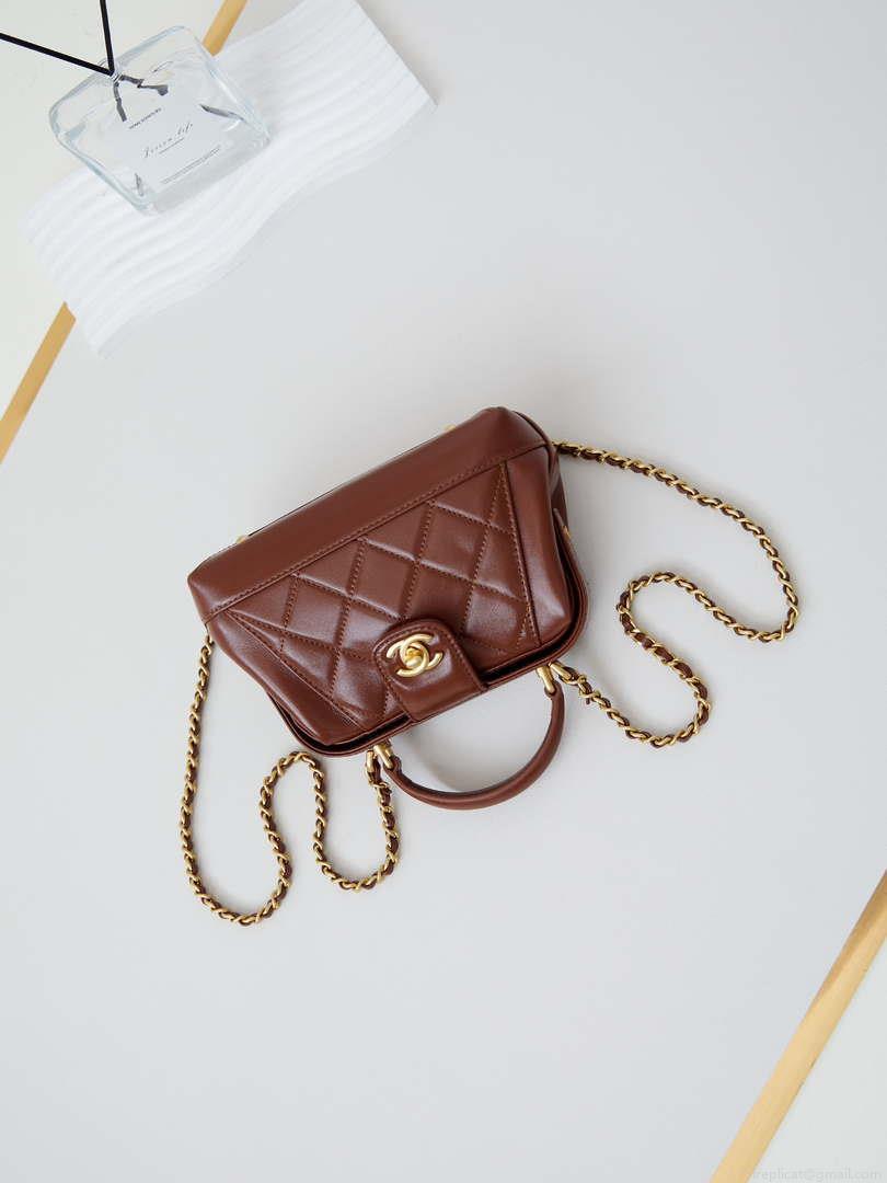 Chanel AS4958 Mini Flap bag With top handle Shiny Lambskin & Gold-Tone Metal Brown