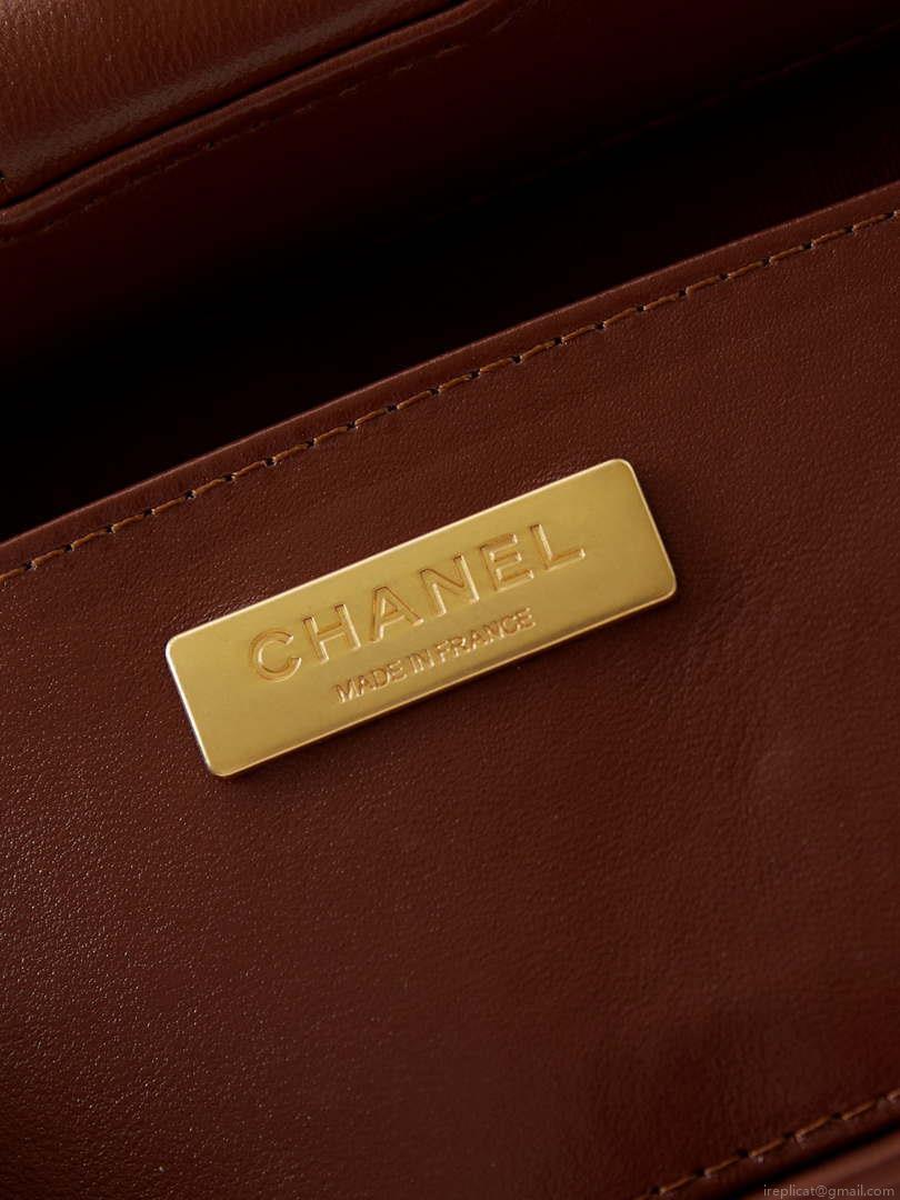 Chanel AS4958 Mini Flap bag With top handle Shiny Lambskin & Gold-Tone Metal Brown