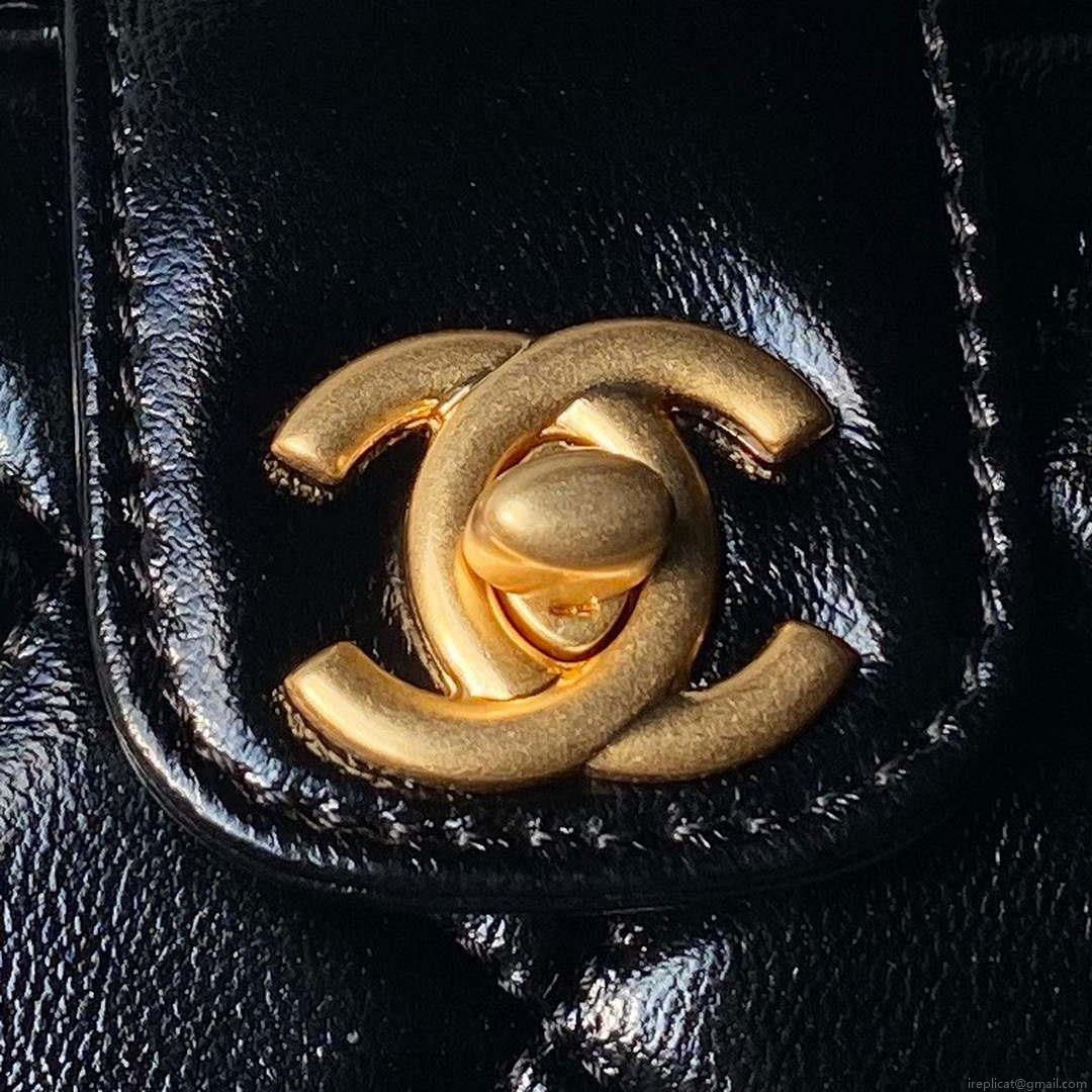 Chanel AS4958 Mini Flap bag With top handle Shiny Lambskin & Gold-Tone Metal Black