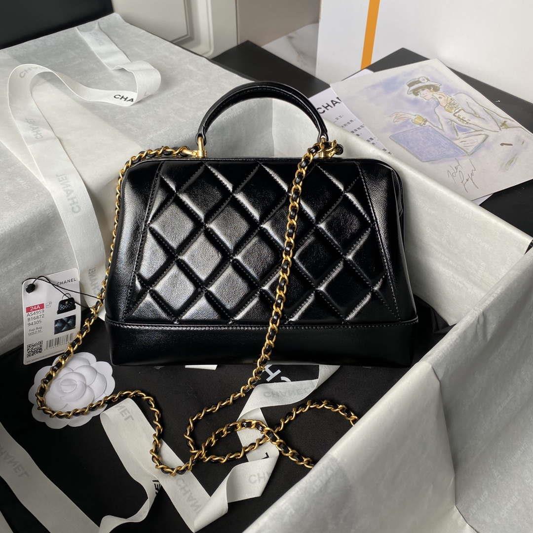 Chanel AS4959 Flap bag With top handle Shiny Lambskin & Gold-Tone Metal Black