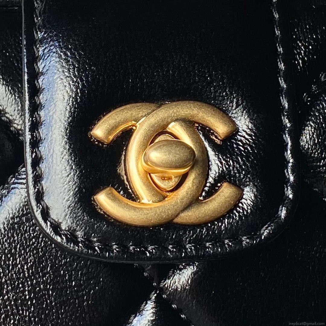 Chanel AS4959 Flap bag With top handle Shiny Lambskin & Gold-Tone Metal Black