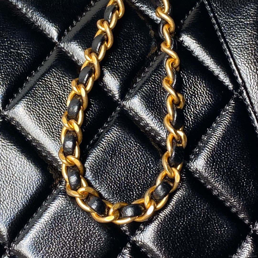 Chanel AS4959 Flap bag With top handle Shiny Lambskin & Gold-Tone Metal Black