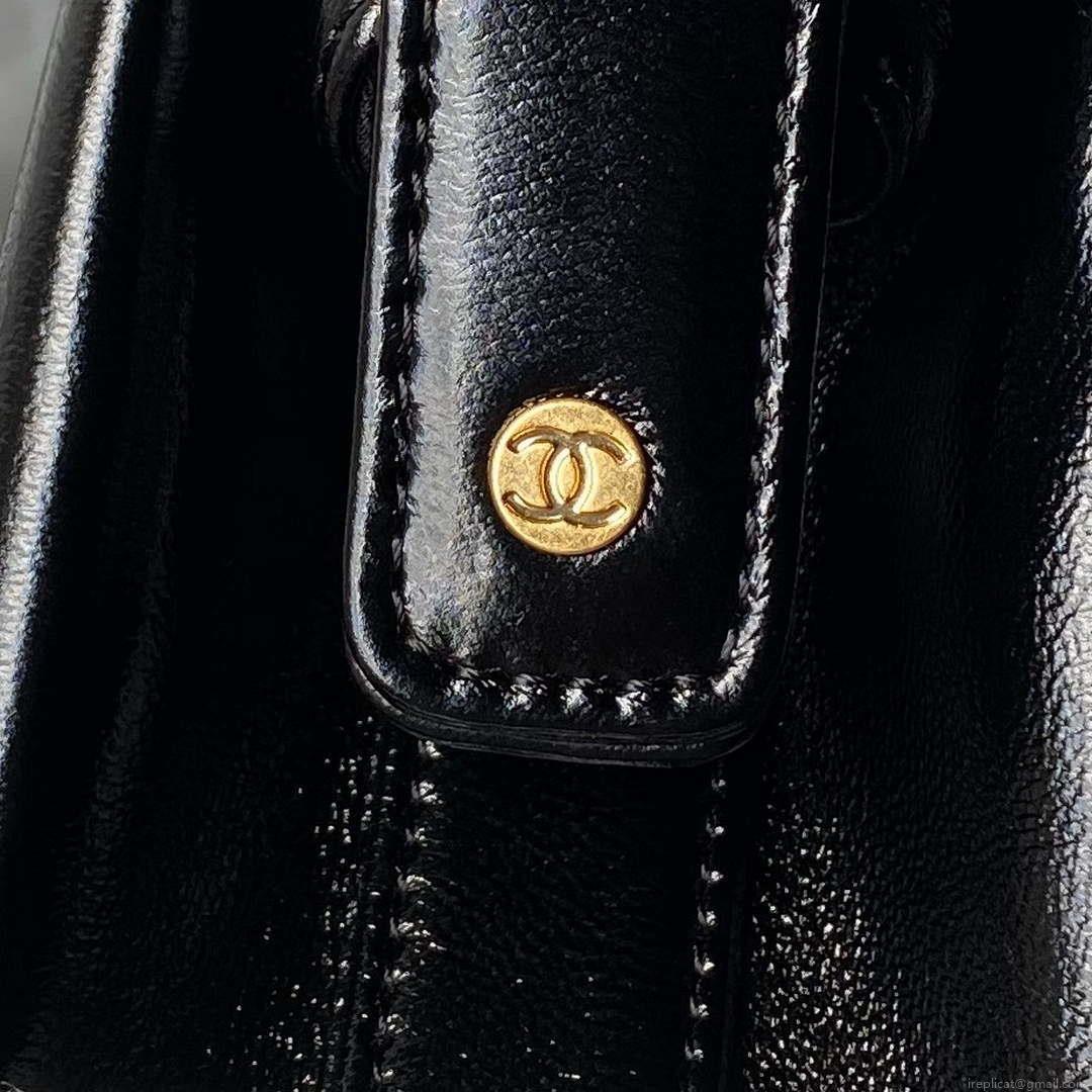Chanel AS4959 Flap bag With top handle Shiny Lambskin & Gold-Tone Metal Black