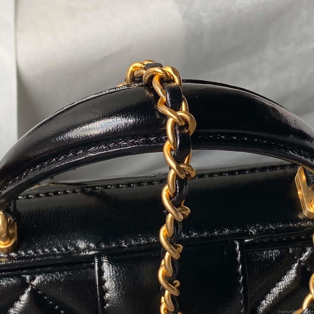 Chanel AS4959 Flap bag With top handle Shiny Lambskin & Gold-Tone Metal Black