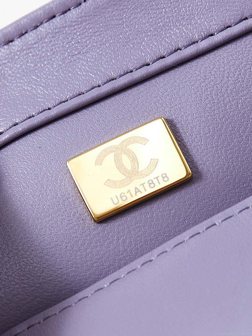 Chanel AS4986 Mini Flap bag Shiny Lambskin Imitation Pearls & Gold-Tone Metal Light Purple